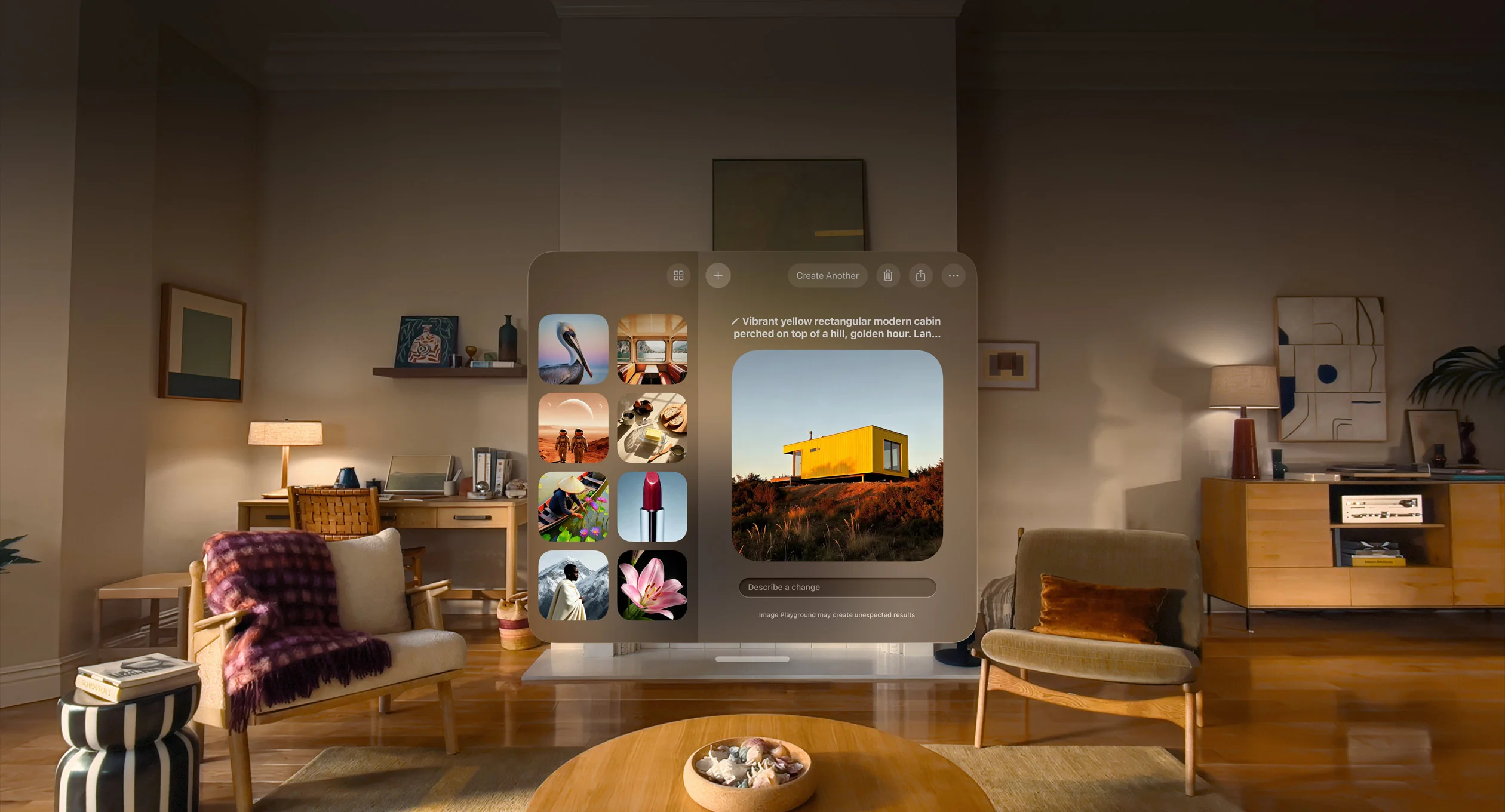 Image Playground modifica una imagen generada con una descripción en el Apple Vision Pro