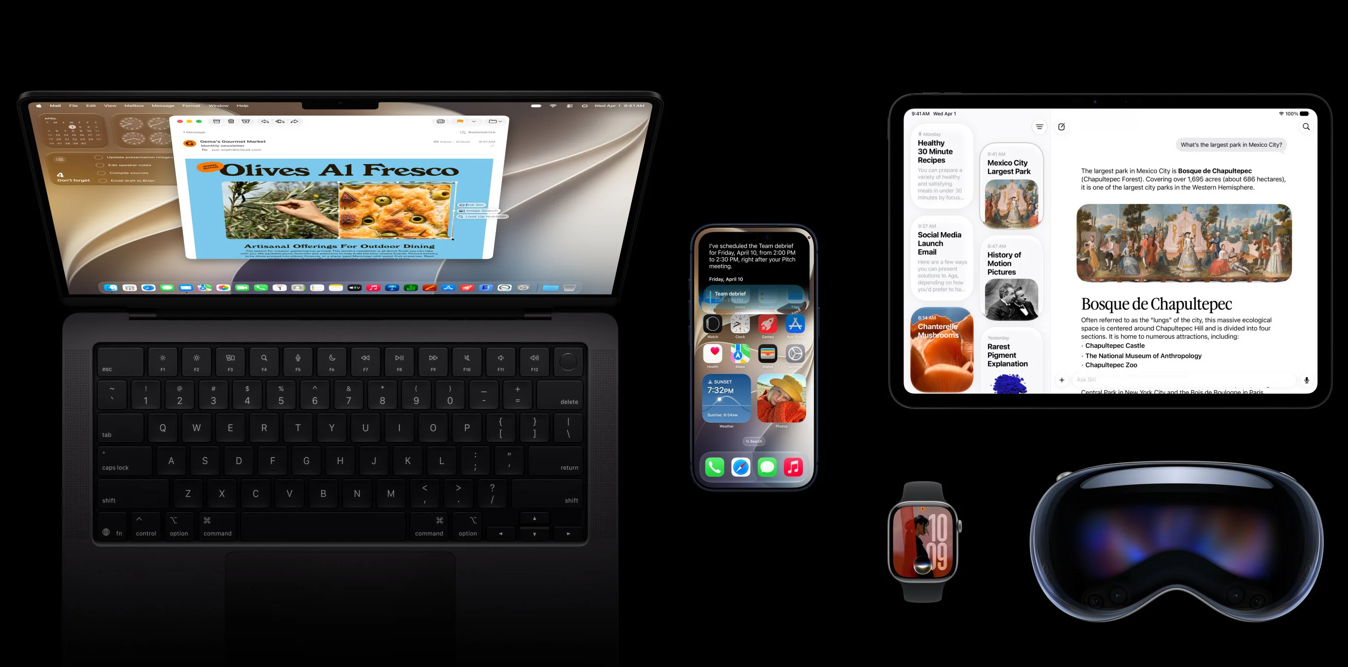 MacBook, iPhone, iPad, Apple Watch y Vision Pro con los nuevos sistemas operativos de Apple