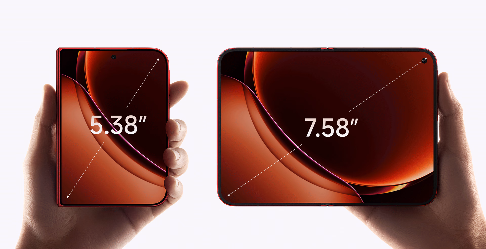 Comparison of the two Xiaomi 18 Fold displays, the 5.38-inch outer screen and the 7.58-inch inner screen