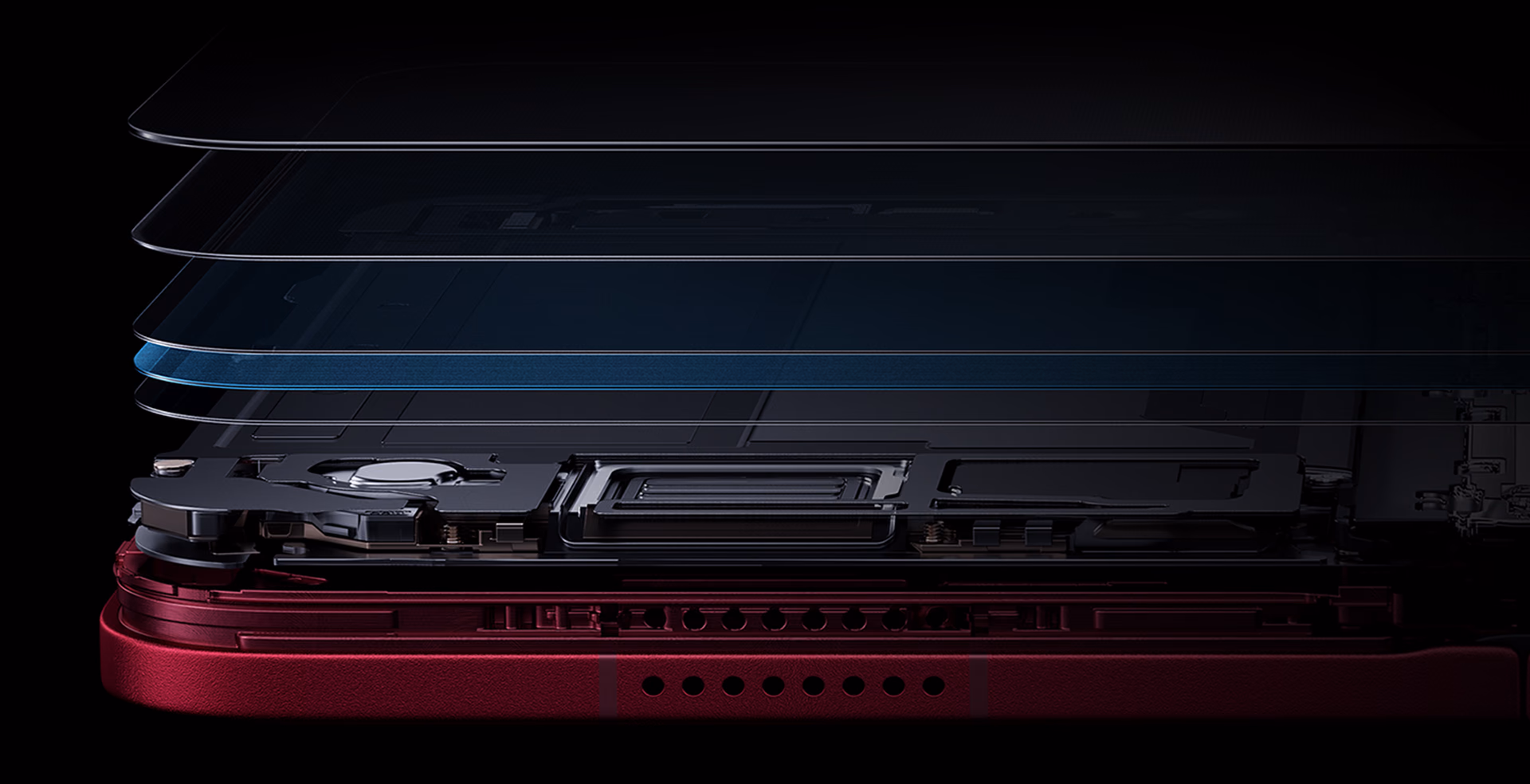 The red Xiaomi 18 Fold closed with the protective layers of the cover and display overlaid