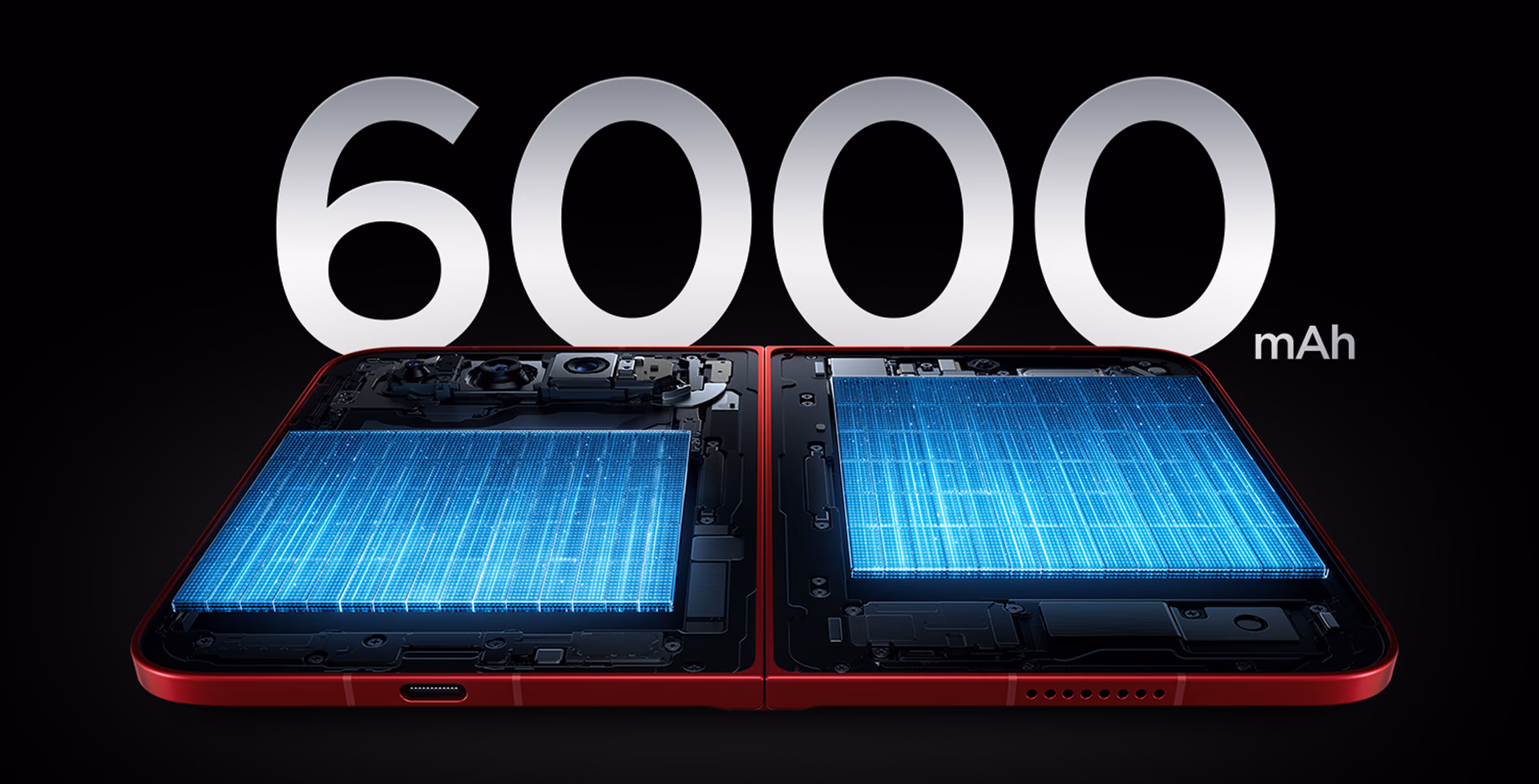 Internal view of the open Xiaomi 18 Fold showing the two cells of the 6,000 mAh battery
